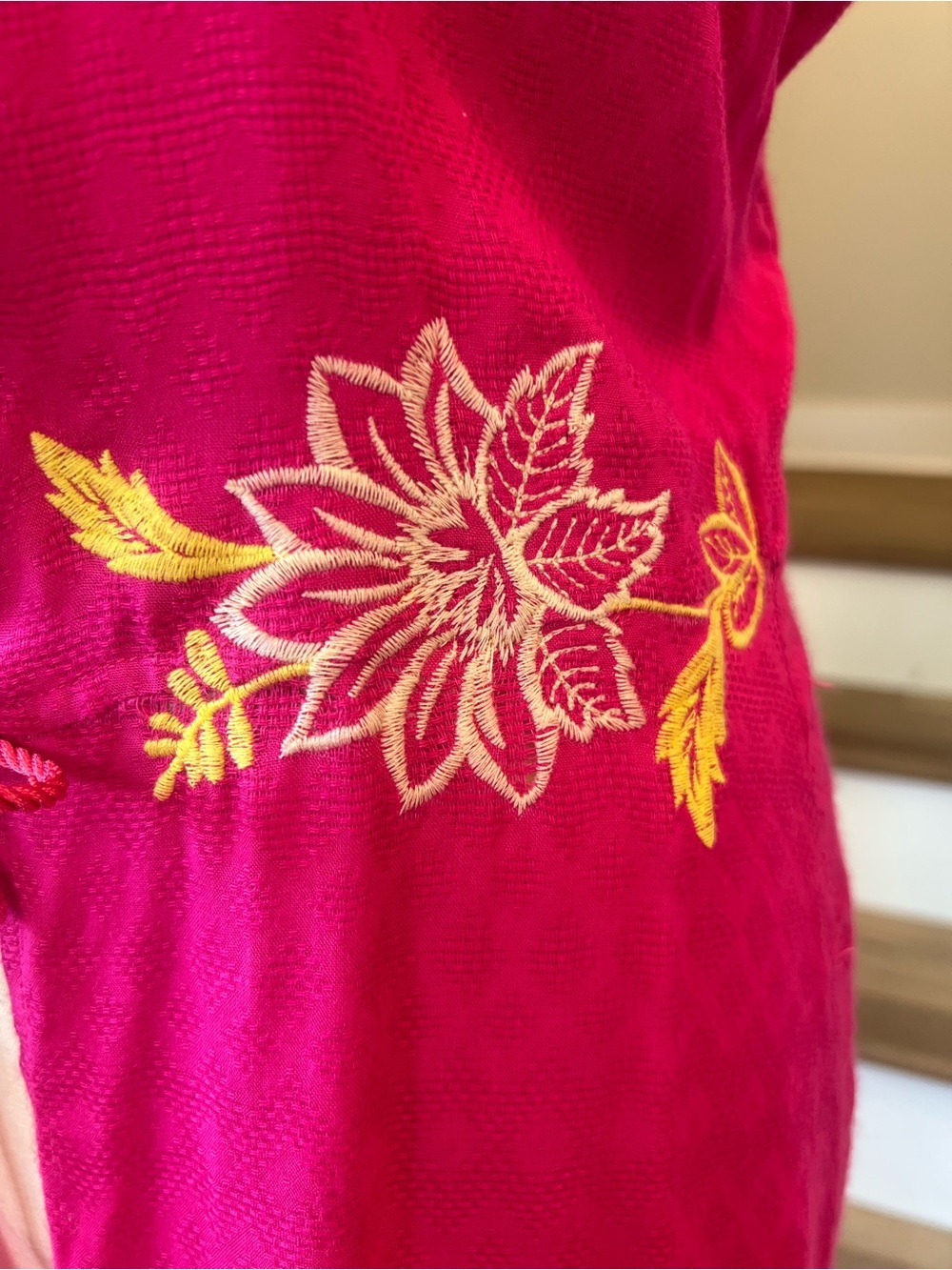 Bright Pink Embroidered Tie-Front Swim Coverup - Picture 2 of 6